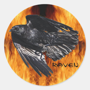 Sticker Rond Flying Black Raven & Flames Design photo 7