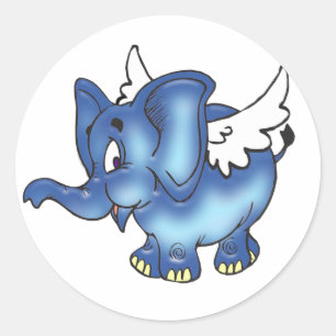 Sticker Rond Flying Blue Elephant