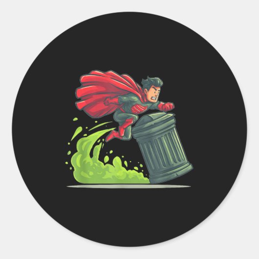 Sticker Rond Flying Hero With Trash Can Costume For Take Out Th (Devant)