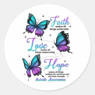 Sticker Rond Foi Amour Espoir Papillon Sensibilisation au suici