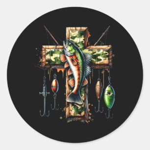 Sticker Rond Foi de la pêche Camo Cross Christian Fisherman Hun