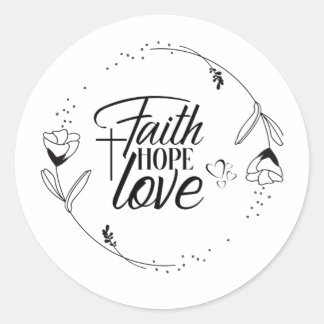 Sticker Rond Foi, Espoir Amour avec Croix, Coeurs, Floral