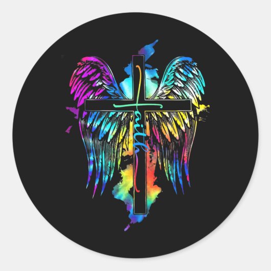 Sticker Rond Foi Jésus Aime Christ Croix Image religieuse (Devant)