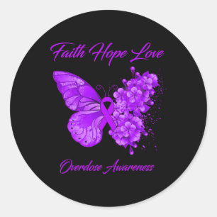 Sticker Rond Foi papillon Espoir Amour Surdose Sensibilisation