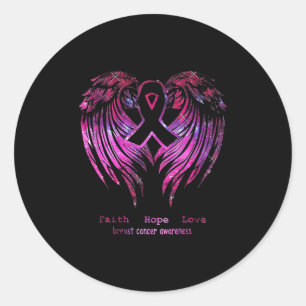 Sticker Rond Foi rose Espérance Amour Ailes Cancer du sein Sens