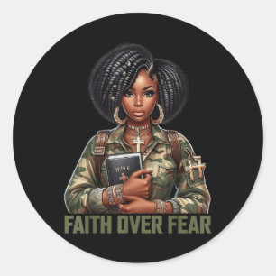 Sticker Rond Foi sur la peur Christian Camo Afro-Américain Af