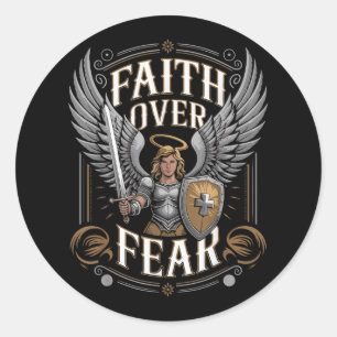 Sticker Rond Foi sur la peur Mens Christian Angel Dieu Père Bl