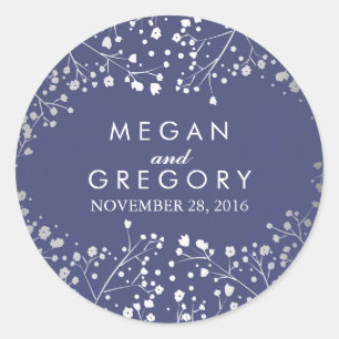 Sticker Rond Foil Baby's Breath Navy et Mariage d'argent