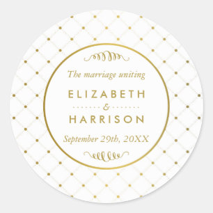 Sticker Rond Foil blanc & or moderne effet mariage Faveur