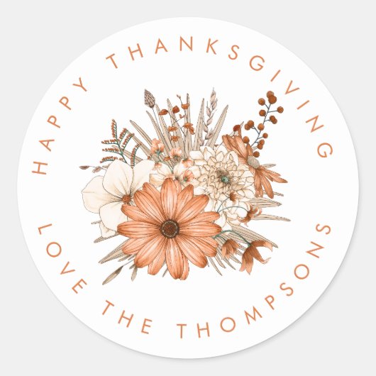 Sticker Rond Foliage d'automne Florales Nom Bon thanksgiving (Devant)