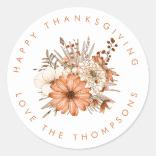 Sticker Rond Foliage d'automne Florales Nom Bon thanksgiving