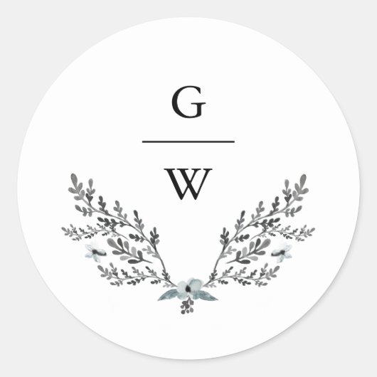 Sticker Rond Foliage délicat et Mariage de monogramme (Devant)
