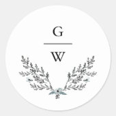 Sticker Rond Foliage délicat et Mariage de monogramme (Devant)