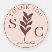 Sticker Rond Foliage simple TerracottaMariage Favoriser Monogra (Devant)
