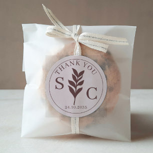 Sticker Rond Foliage simple TerracottaMariage Favoriser Monogra