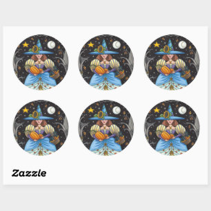 STICKER ROND FOLK ART WITTER EN BOIS ÉFFRAYANTS, CHAT NOIR & OW