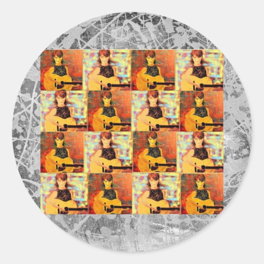 Sticker Rond folk singer fille collage argent drip (Devant)