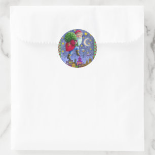 STICKER ROND FOLK ST. TOILETTES NICK SUR TOITS AVEC SAC DE JOUE