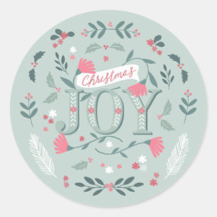 Sticker Rond Folksy Christmas Joy Floral & Berries