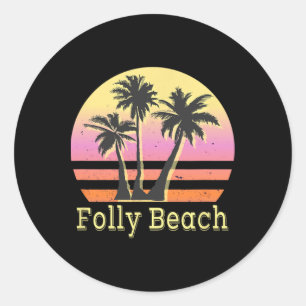 Sticker Rond Folly Beach Retro Beach Vacances en famille