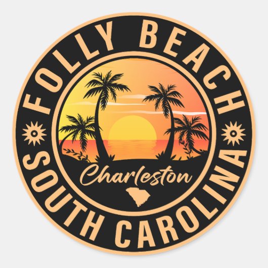 Sticker Rond Folly Beach South Carolina Retro Souvenirs (Devant)
