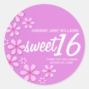 Sticker Rond Foncé rose marguerite Personnalisé Sweet 16 Sticke