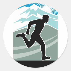 Sticker Rond fonctionnement de silhouette de marathonien