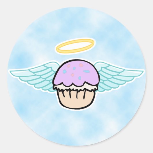 Sticker Rond fond de nuage, ange cupcake sans texte (Devant)