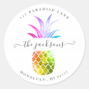 Sticker Rond Fond DIY de Pineapple Arc-en-ciel Iridescent
