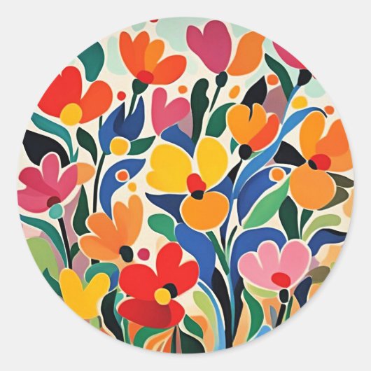 Sticker Rond Fond floral abstrait, vibrant, (Devant)