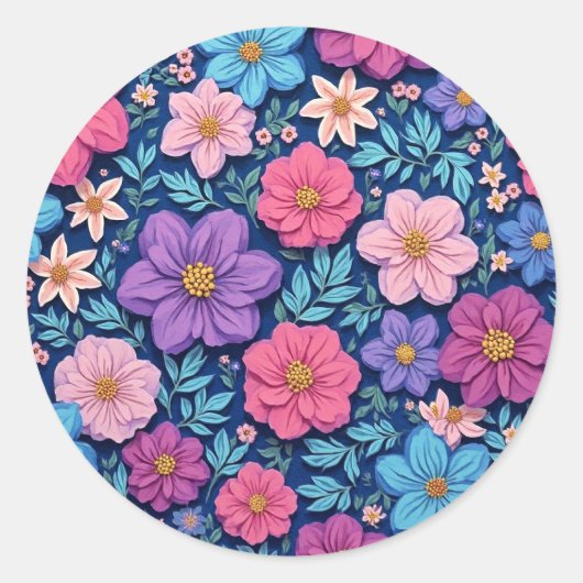 Sticker Rond Fond floral, rose et violet, (Devant)