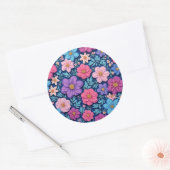 Sticker Rond Fond floral, rose et violet, (Enveloppe)