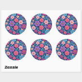 Sticker Rond Fond floral, rose et violet, (Feuille)