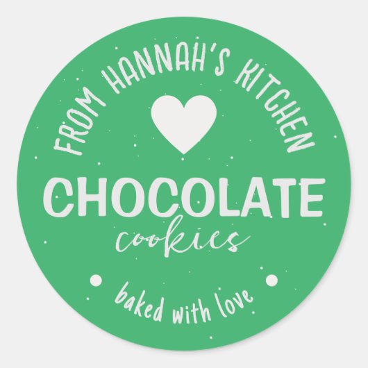 Sticker Rond Fond Pailleté Vert de Mer Cuits Avec Amour (Devant)