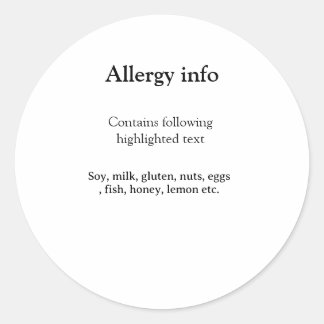 Sticker Rond Food allergy alert add name text food items invita