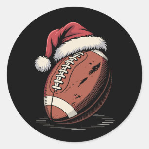 Sticker Rond Football américain Santa Hat Sports Noël