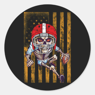Sticker Rond Football américain Squelette Halloween Linemen Foo