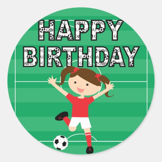 Sticker Rond Football Anniversaire Fille 1 Rouge et Blanc (Devant)