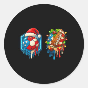 Sticker Rond Football de Noël Footbyll Drip Drapeau américain C