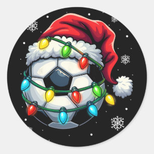 Sticker Rond Football de Noël Ll Chapeau de Père Noël Lumières 