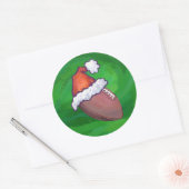 Sticker Rond Football de Santa Hat sur Vert (Enveloppe)
