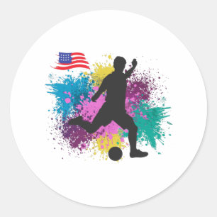 Sticker Rond Football de Soccer USA Couleurs Éclaboussures Grun