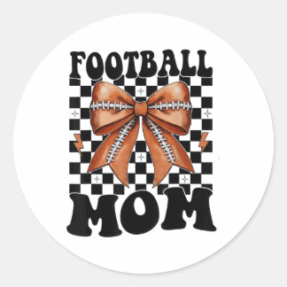 Sticker Rond Football Maman Coquette Football Bow Mère Day Pour