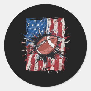 Sticker Rond Football Patriotique 4 Juillet Hommes Drapeau Amér