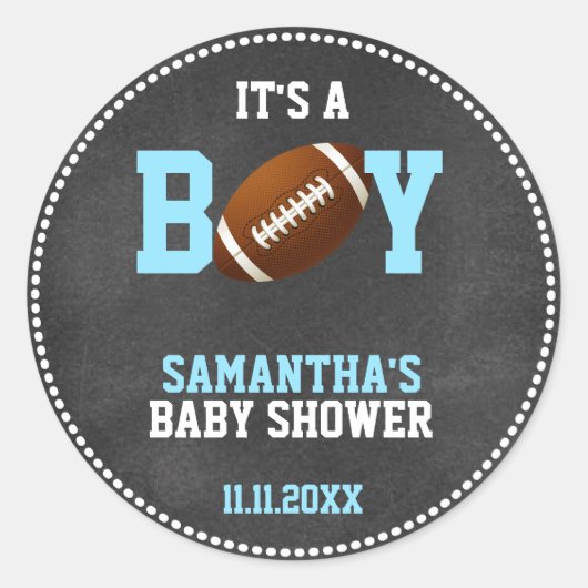 Sticker Rond Football Thème Baby shower Chalkboard Boy (Devant)