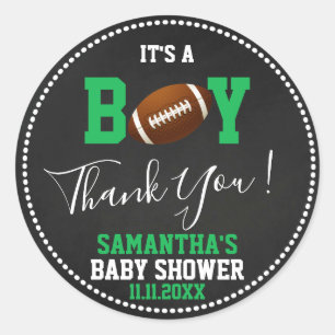 Sticker Rond FOOTBALL Thème Baby shower Chalkboard Green Boy