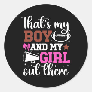 Sticker Rond Footll et pom-pom girl maman fière cheerleading et