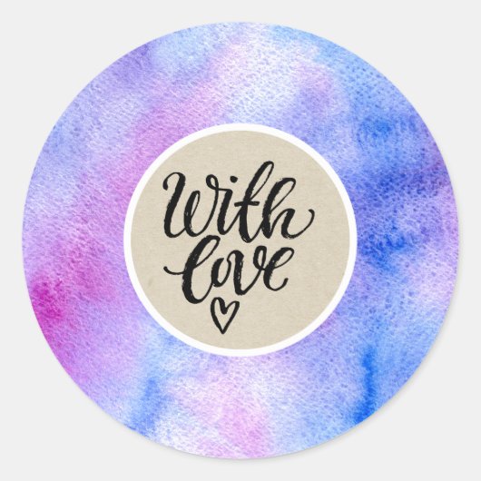 Sticker Rond Force aquarelle rose violet Kraft avec amour (Devant)