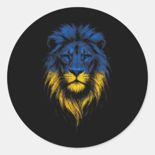 Sticker Rond Force de lion Art Drapeau ukrainien Ukraine