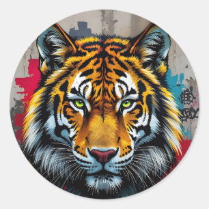Sticker Rond Force Silencieuse – Graffiti de Tigre Classique Ro